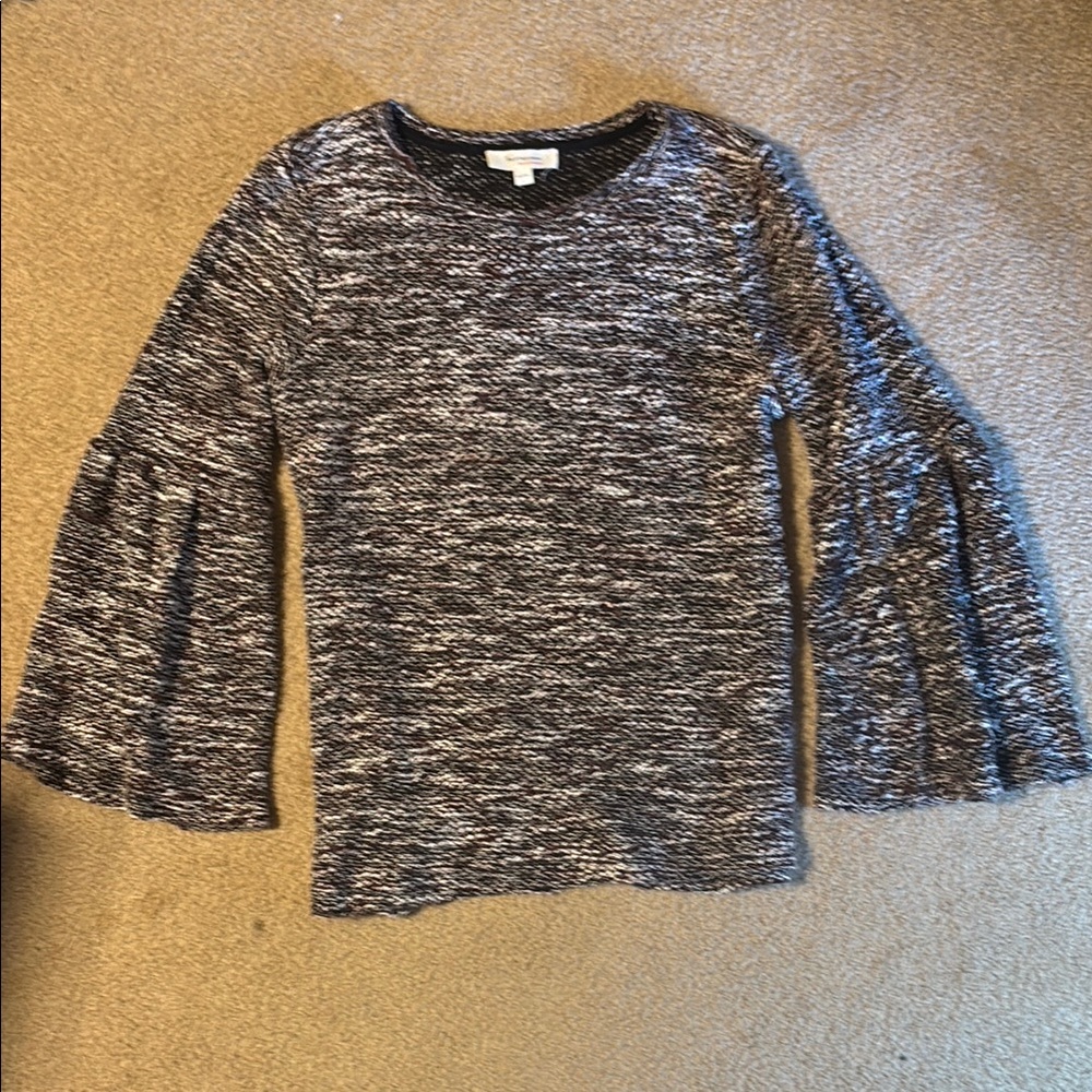 Vince Camuto Black and Purple Ruffled Bell Sleeve Blouse